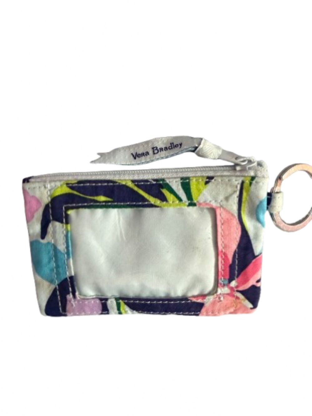 Vera Bradley Marian Floral Quilted Zip ID Case- Light Blue and Navy